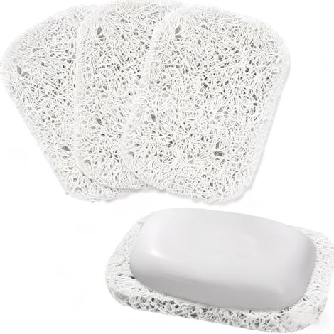 4pcs Porte-Savon, Antidérapants et Durables économiseur de Savon avec Forme de Bobine de Drainage Automatique de vidage, Douche, Salle de Bain, Cuisine, Voyage(Blanc) (1/4)