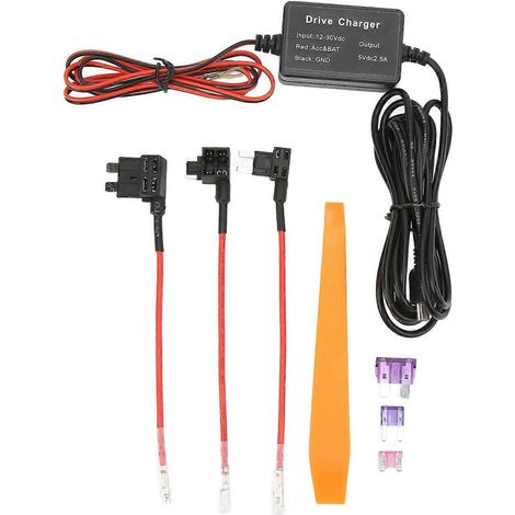 Dashcam-Festverdrahtungsset, Mini-USB-Adapter, hohe Sicherheit, 12–30 V auf 5 V, weit verbreitet für Spiegelkameras, GPS-Navigationsgeräte