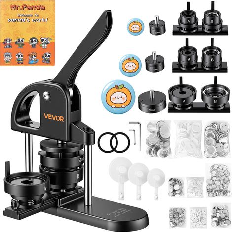 VEVOR Buttonmaschine 25/32/58 mm Knopfmachermaschine Schwarz 300 Stk., Mit Kreisschneider Zauberbuch & Ergonomischem Griff für DIY-Anstecker Pins Kühlschrankmagnete & Schlüsselanhänger (1/5)
