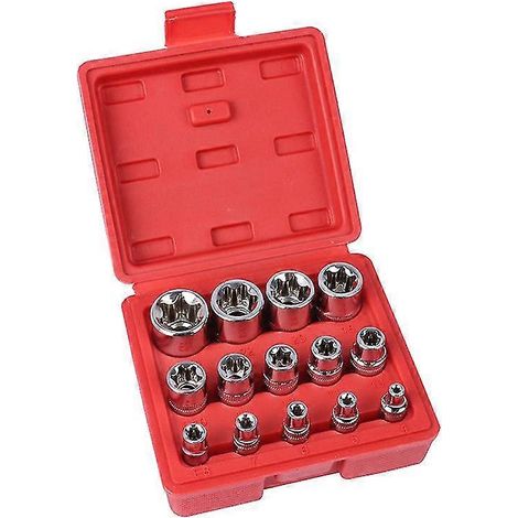 Jeu de douilles Torx femelles, jeu de douilles Torx femelles externes, jeu de douilles dynamométriques E4-E24, filetage 1/4", 3/8", 1/2", 1 pièce, rouge (1/5)