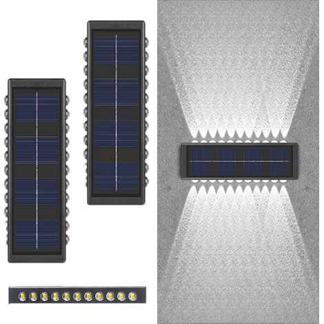 Applique solaire , Applique solaire extérieure, IP65 étanche, pour terrasse, escalier, patio, rambarde, patio (Lumière blanche - Lot de 2) (1/5)