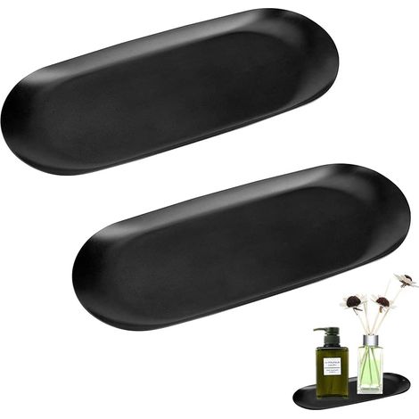 Vassoio ovale in acciaio inox, 2 vassoi ovali neri, vassoio portagioie in acciaio inox, vassoio ovale per gioielli, cosmetici, candele, frutta, tè, olio e friggitrice (1/5)
