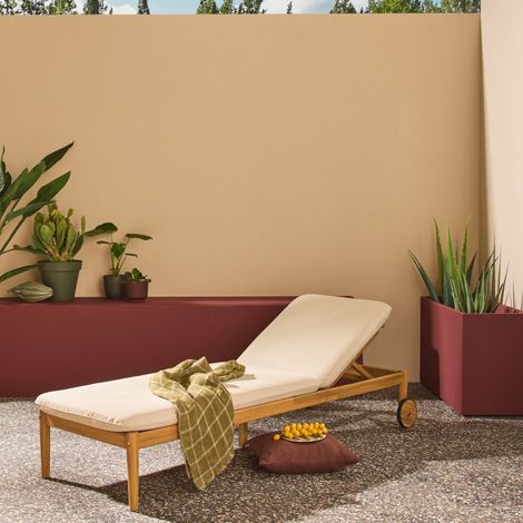 Bain de soleil bois d'acacia multi positions avec roulettes - Sola Naturel / Beige
