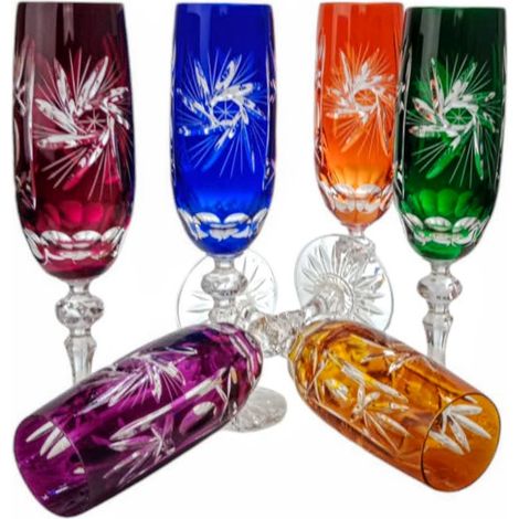 Verres à champagne en cristal coloré 170 ml, broyeur à olives (1/5)