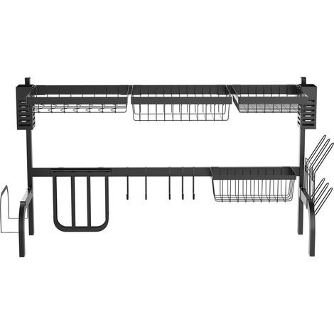 Égouttoir 2 niveaux acier noir pour évier avec support planche à découper et couverts 100x30x52.5 cm (1/5)