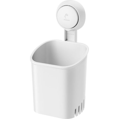 Soporte para cepillo de dientes eléctrico, soporte con ventosa, no requiere perforación, almacenamiento impermeable y extraíble para cepillo de dientes y pasta de dientes, blanco. (1/5)