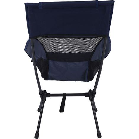 Chaise de camping pliante portable avec sac de transport pour le camping, la plage, les sports de plein air et la pêche. Dossier haut en tissu mesh bleu marine. (1/5)