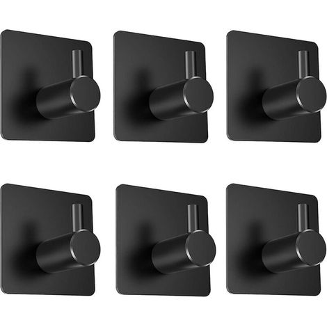 Selbstklebende Edelstahl-Wandhaken – 6er-Set, schwarz – Küche, Bad, Wohnzimmer, Büro – Rostfrei, wasserdicht (1/5)