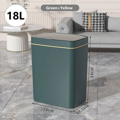 Poubelle à capteur intelligent, étanche, à fente étroite, rechargeable par USB (18 L, verte et jaune). (1/5)