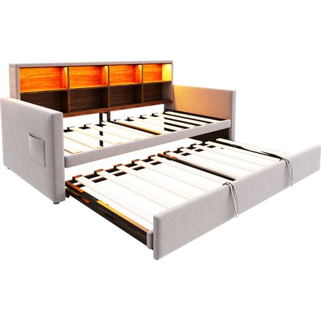 Canapé-lit 90x190 cm avec rangements, éclairage LED et port USB