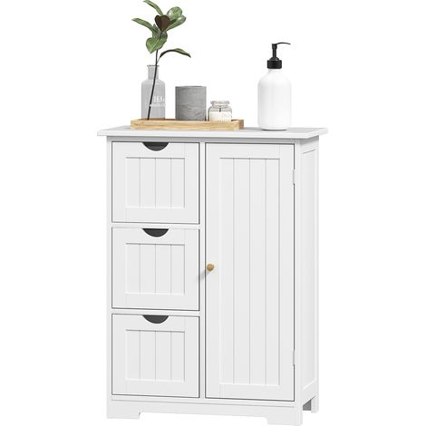 Meuble de salle de bain, commode de salle de bain, 3 tiroirs, étagère, MDF, blanc (1/5)