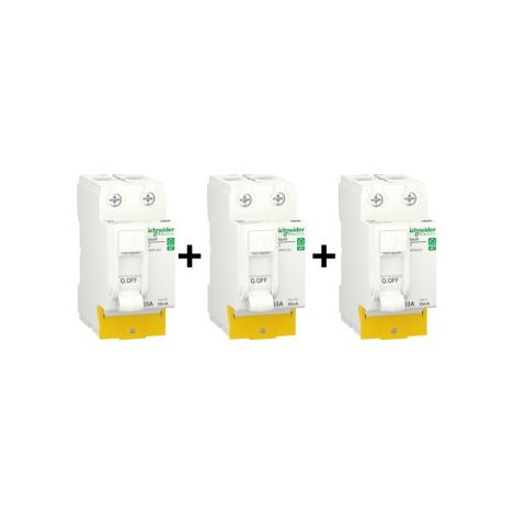 SCHNEIDER - RESI9 XP - LOT de 3 Inter. Diff. - 2 ID 63A type AC + 1 ID 63A type A - Ru00e9f. : R9PRC263x2+R9PRA263 (1/2)