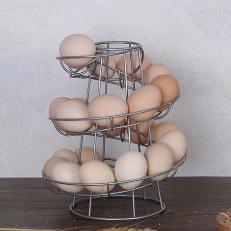 KLVGTIFS PU - Distributeur d'œufs en spirale métallique pour œufs de poule, étagère de rangement autoportante en fil de fer, noir