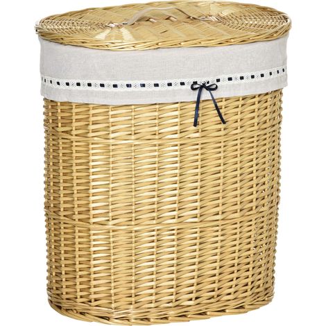 Panier à linge en osier naturel avec couvercle 100L 51x38x57 cm pour chambre et salle de bain (1/5)