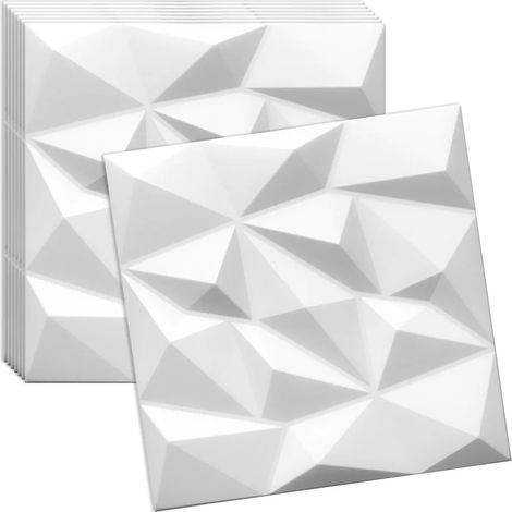 Panneau mural et de plafond 3D en polystyrène – blanc – 50 x 50 cm – 8 pièce – 2 m² – style moderne – montage facile