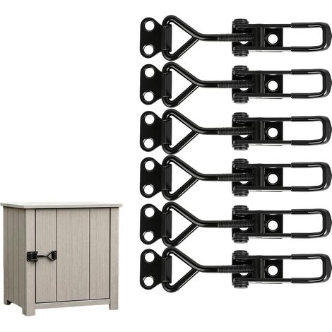Lot de 6 Loquets à Bascule en Métal Noir, Fermeture à Levier Réglable, Convient pour Remorques, Portes, Caisses, Tiroirs et Fenêtres, clé à levier en forme de genou (1/5)