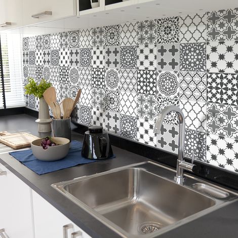 Sticker Mural Carrelage adhésif Cuisine Salle de Bain - 30 STICKERS CARREAUX DE CIMENT AZULEJOS THIBO - 30stickers15x15cm (1/5)