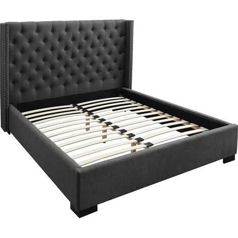Vente-Unique – Lit adulte 180 x 200 cm – Tête de lit capitonnée en polyester – Structure en MDF – Sommier à lattes inclus – Charge max 230 kg (1/3)