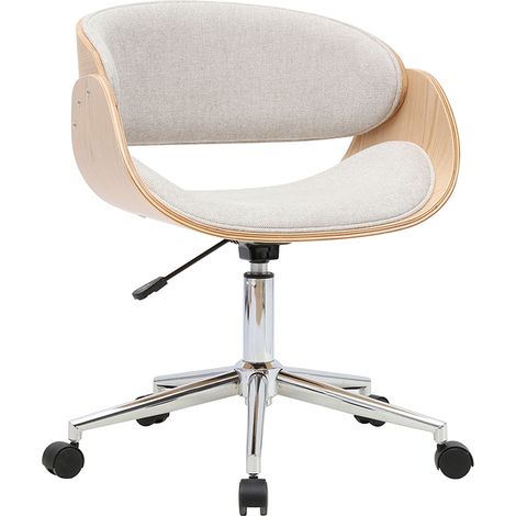 Design-Bürostuhl auf Rollen aus Stoff in strukturierter Samtoptik, beige, helles Holz und verchromter Stahl BENT (1/5)