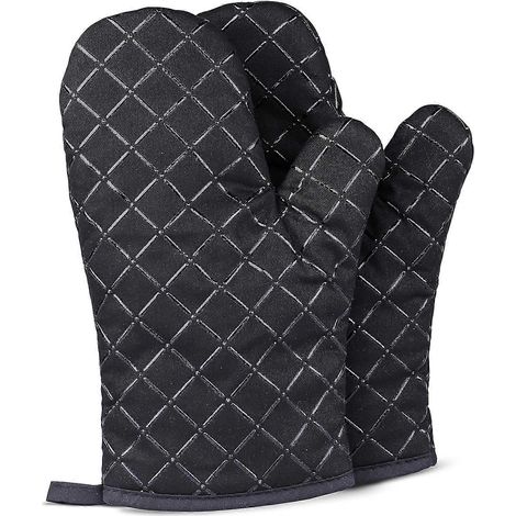 Gants de cuisine en silicone double face antidérapant, résistants à la chaleur, compatibles avec la cuisson au gril, au four et au four - 1 paire, noirs, lot de 2 (1/5)