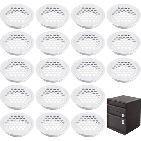 20 Pièces Grille Aeration Ronde Blanc, 35mm Ventilation Aération Ronde, Grille D'Aération Trou, Grille Aération Trou en Acier Inoxydable, pour Armoires, Bibliothèques, Penderies, Armoires à Chaussures (1/5)