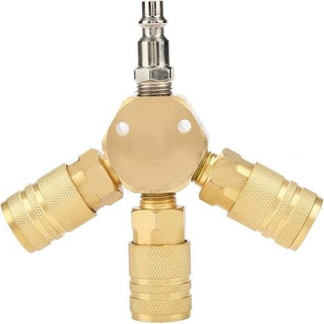 Connecteur pneumatique 1/4' à trois voies en T – Raccord rapide en métal – Pression 150 MPa – Pour tuyaux polyuréthane et outils pneumatiques (1/5)