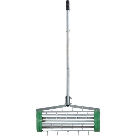 Aérateur de pelouse manuel 139x43,5x15 cm acier/plastique argenté, gain de place jardin – MEUBLIV (1/5)