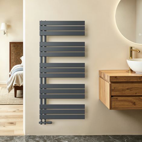 Sèche-serviettes eau chaude 798W Lateral connection Tube plat Sans vanne Anthracite 1320×600mm S’AFIELINA