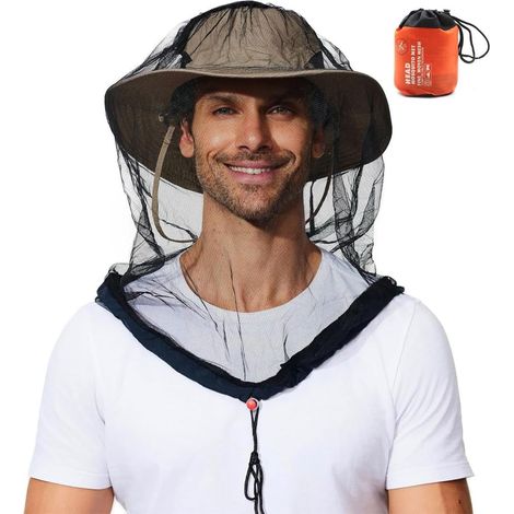 (1 Pièce) Midge head net Filet de Tête 50×50 cm Chapeau à Moustiquaire Protection Anti-Moustiques Protection du Visage avec Sac de Rangement Parfait (1/5)