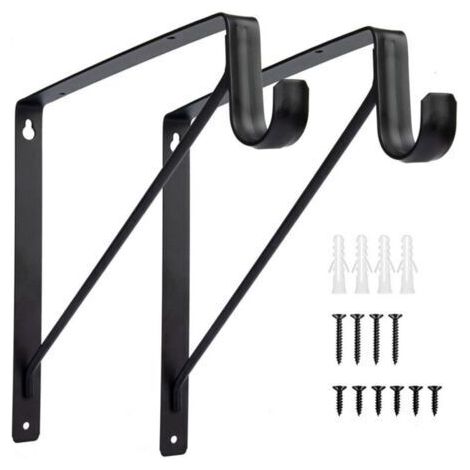 Lot de 2 supports d'étagère robustes pour tringle de placard avec support, noir