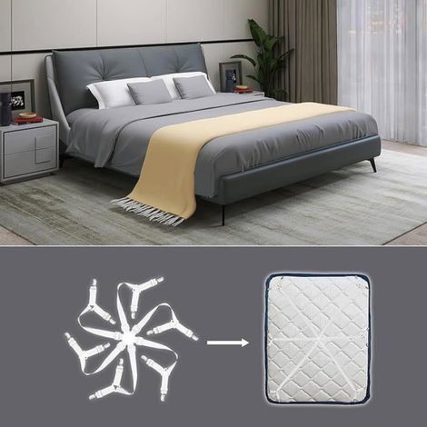 Tendeur Drap Housse Réglable 6 Ctés Drap de Lit Attaches élastique Sangles de Soutient pour Tous Les Mate ENSEMBLE SOMMIER MATELAS (1/5)