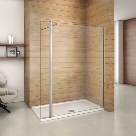 Aica Sanitaire – Paroi de douche 120x200cm – Verre anticalcaire 8mm – Retour pivotant 40x200cm – Barre de fixation extensible 73-120cm