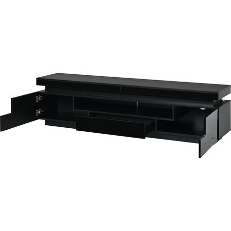 Mueble TV negro 175 x 38 x 45 cm con LED, 2 armarios en L y 1 cajón (1/5)