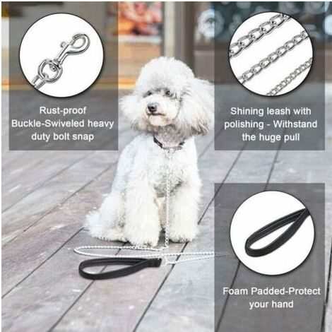 Stahlhundeleine, robuste Hundeleine mit PU-Ledergriff für Hunde, 120 cm (1/5)