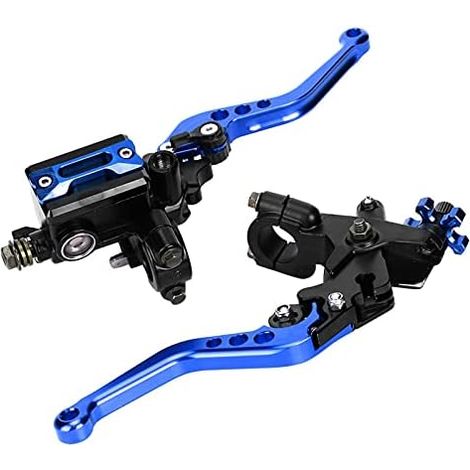 Universelle 7/8-Zoll-Motorradbrems- und Kupplungshebel, hydraulisch verstellbares Brems- und Kupplungshebel-Set mit Top-Pumpenpumpe (Blau) (1/5)