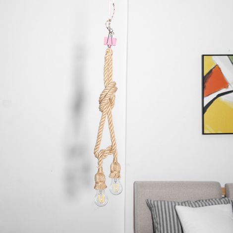 Douille de lampe rétro style campagnard américain E27 de 1 mètre en corde de chanvre avec tête de lampe LED et ventouse, tension compatible 85-265 V (1/5)