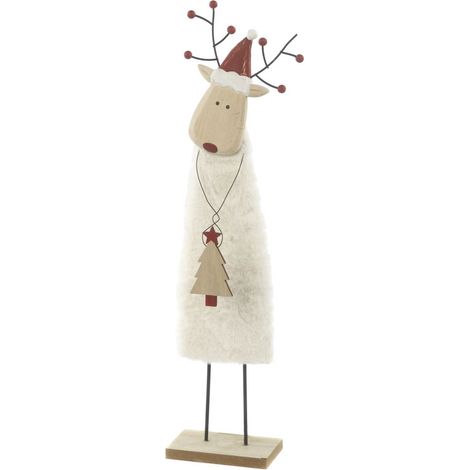 TrendLine Weihnachtsaufsteller Holz Rentier 50 x 12 cm weiß rot Jahreszeitliche Dekoration (1/3)