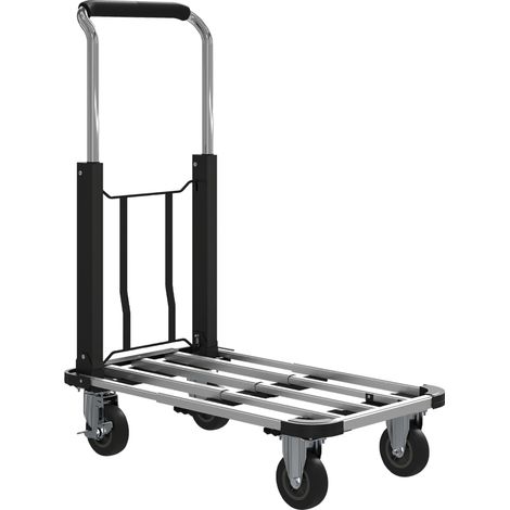 Diable pliable 150 kg plateau extensible poignée réglable pour cartons métal noir