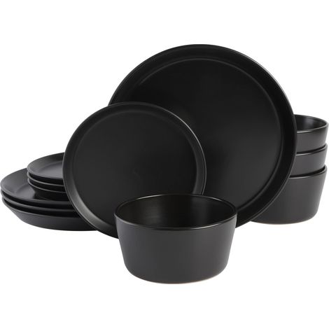 Service de vaisselle Soho Lounge Sofia Coupe, service pour 4 personnes (12 pièces), noir (1/5)