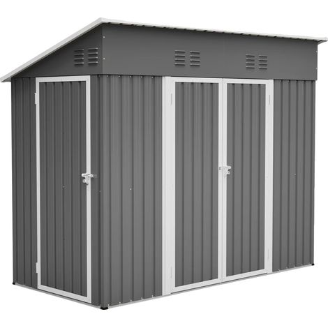 Caseta de jardín exterior, acceso con doble puerta, construcción metálica resistente, 4x8 pies, color gris + con base. (1/2)