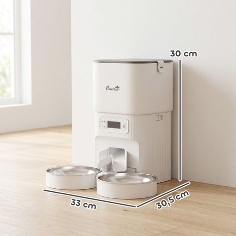 Distributeur de croquettes pour chat programmable, minuteur précis, contrôle des rations, 2 bols inox, gamelles anti-glouton, accessoire alimentation animale. (1/5)