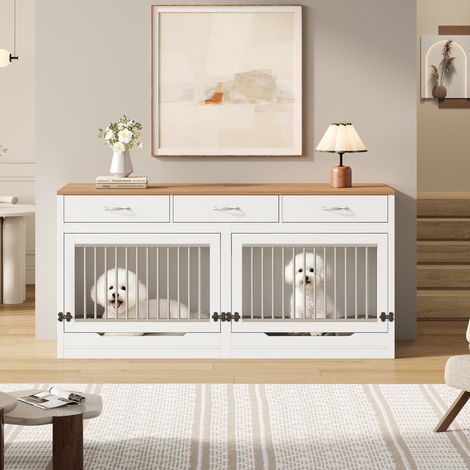 Jaula interior para perros en MDF y metal, para 2 perros, 164 x 60 x 81 cm HAVRYA (1/5)