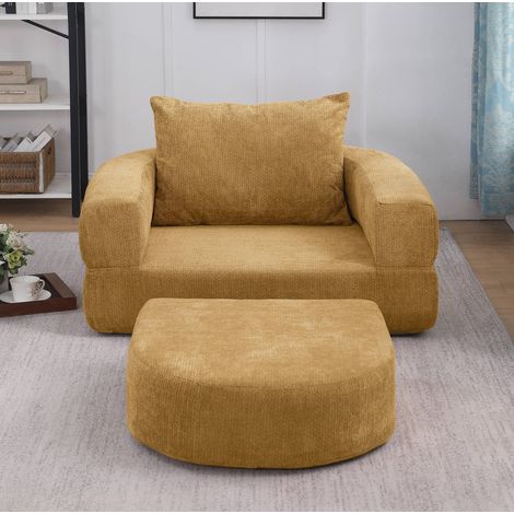 Divano modulare componibile, reversibile e multifunzione, senza montaggio, in chenille gialla (1/5)