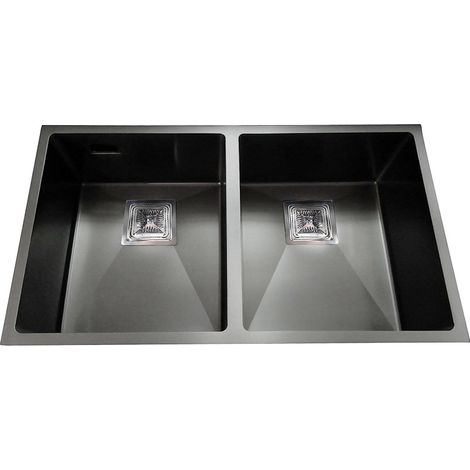 Fregadero de 2 senos en negro Japón, 19,5 cm(alto) 75 cm(ancho) 44 cm(largo) (1/2)