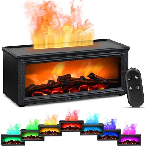Diffusore di oli essenziali con camino a LED, 280 ml, aromaterapia a ultrasuoni con telecomando, luce a fiamma a 7 colori per camera da letto/ufficio. (1/5)