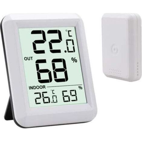 Blanc LCD, ℃/℉, Pile FournieAuto Refresh Thermomètre Intérieur et Extérieur avec Sans Fil Émetteur, Moniteur de Température et Humidimètre, Grand Écran (1/4)