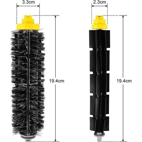 Set di 2 rulli principali e spazzola centrale Lntyq per iRobot Roomba serie 600 e 700. Spazzola multifunzionale per iRobot Roomba realizzata in setole e silicone. (1/3)