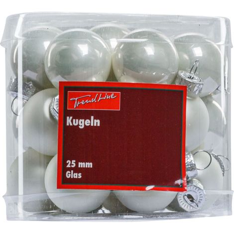 TrendLine Christbaumkugeln 24 Kugeln Ø 2,5 cm Glas Weiß Weihnachtskugeln