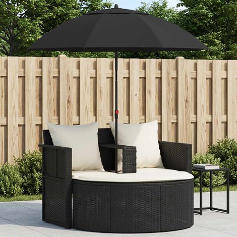 vidaXL Lettino da Giardino con Ombrellone Nero in Polyrattan (1/4)