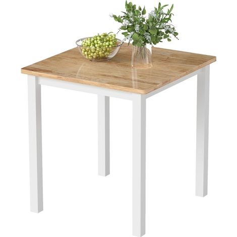 Mesa de comedor de madera de caucho 69 x 69 x 75 cm para 2-4 personas acabado roble y blanco HOMVRA (1/5)